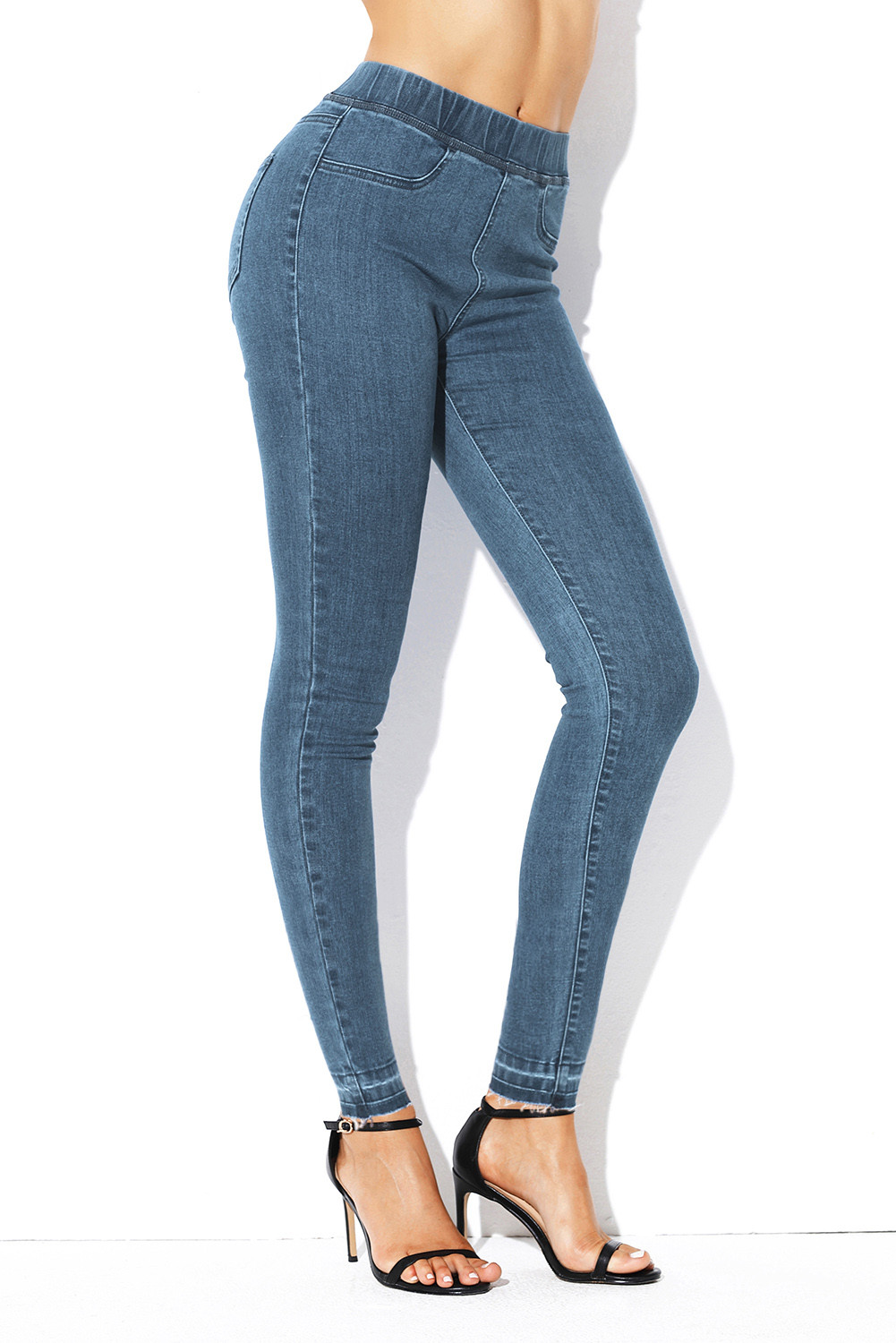 US 14.15 Dropship Cobalt Blue Elastic Waist Jeans Stretch Pants for Women
