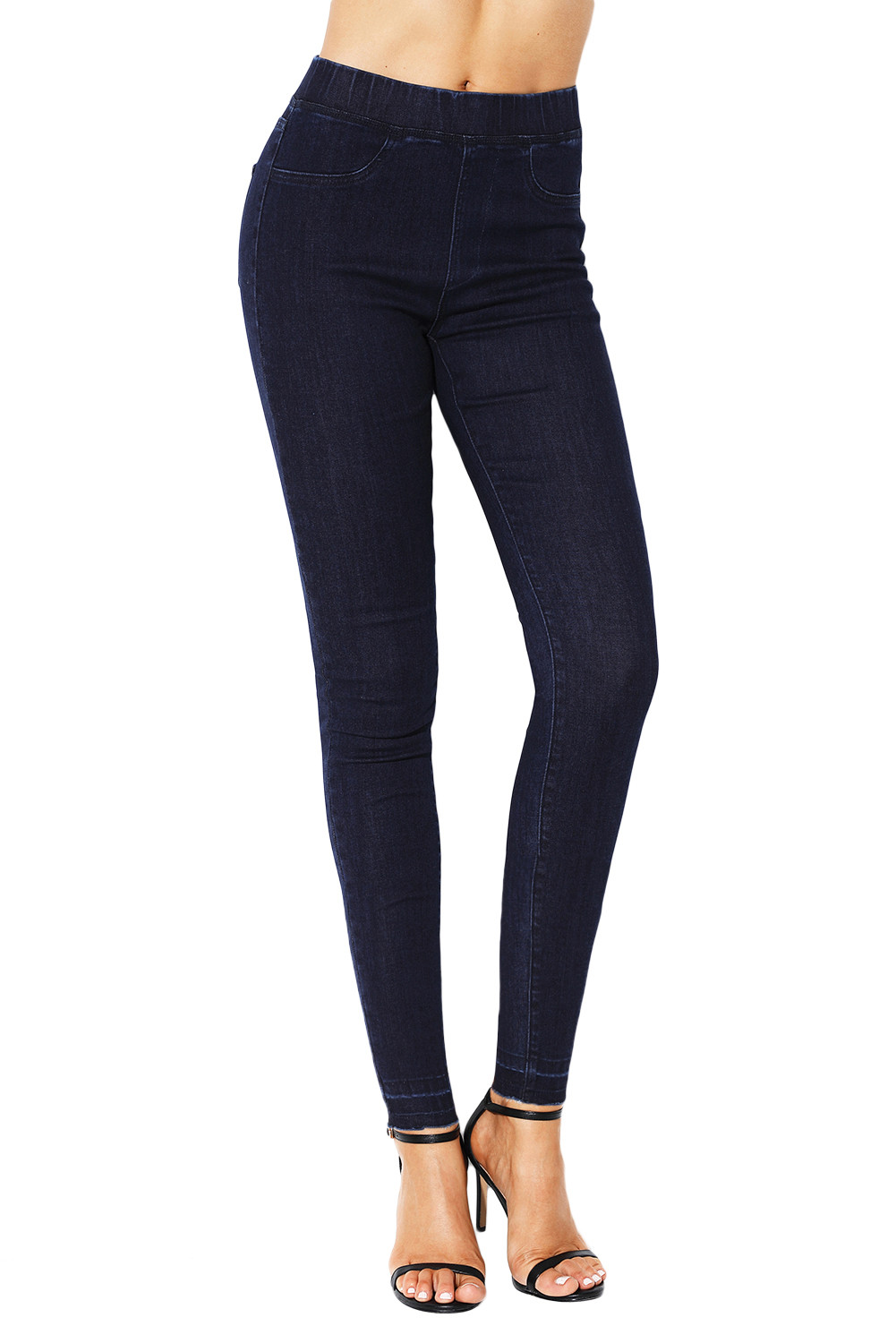 us-14-15-dropship-navy-blue-elastic-waist-jeans-stretch-pants-for-women