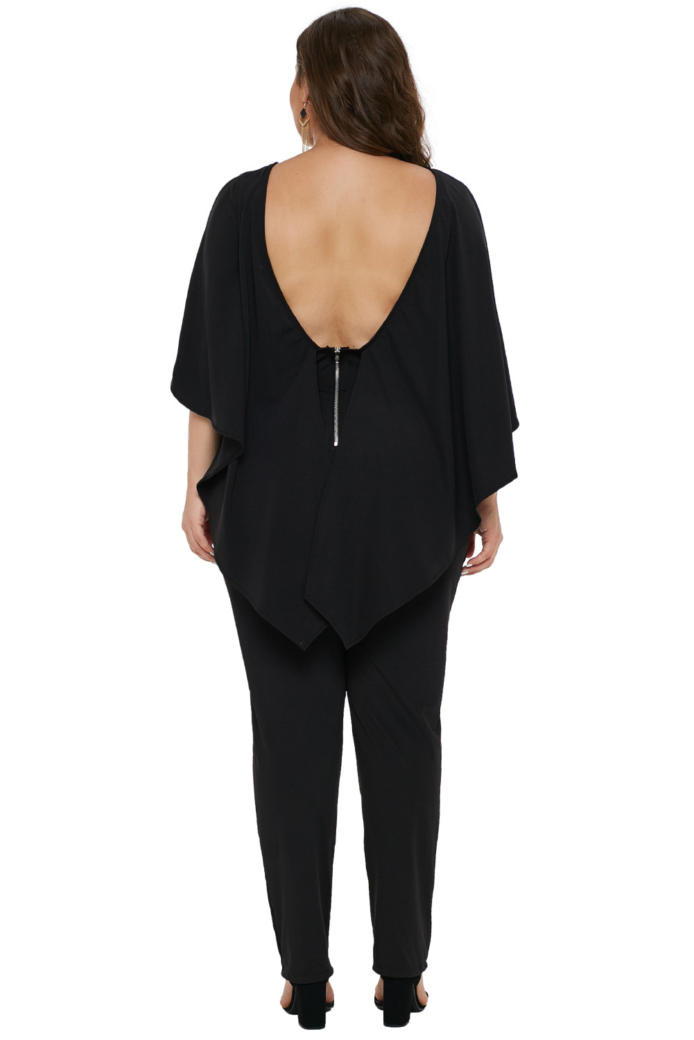 US$ 12.42 Dropship Black Plus Size Cape Ruffle Jumpsuit