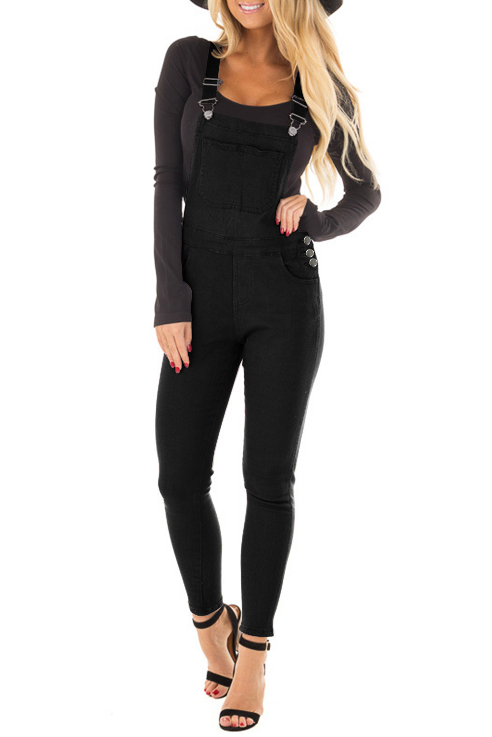US 15.99 Dropship Solid Black Denim Overall for Women