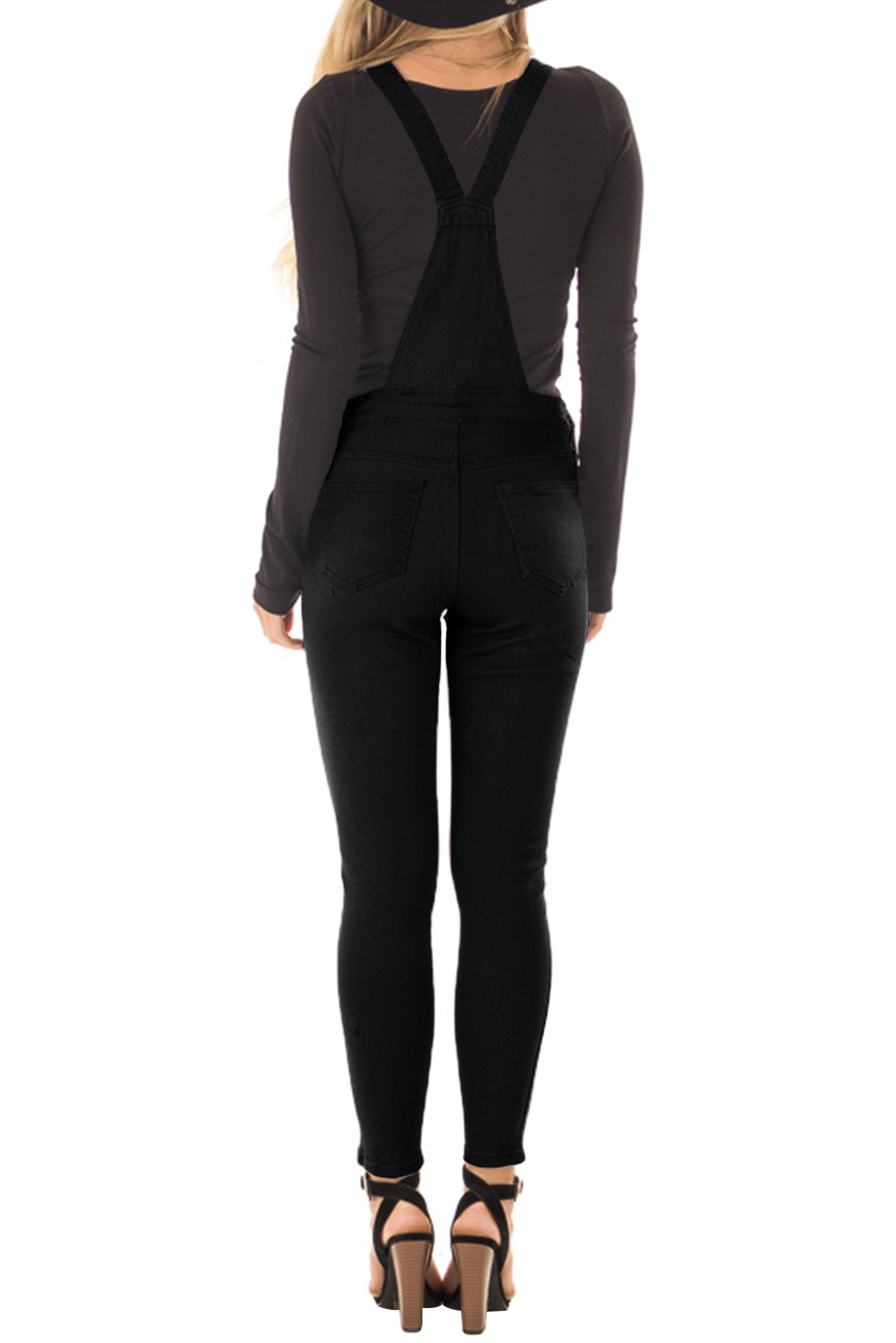 US 15.99 Dropship Solid Black Denim Overall for Women