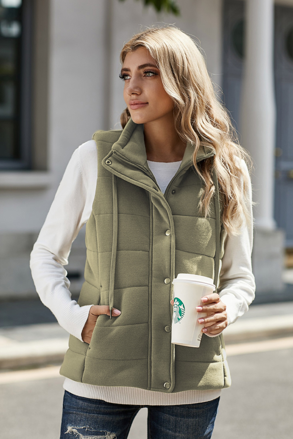 womens green quilted vest