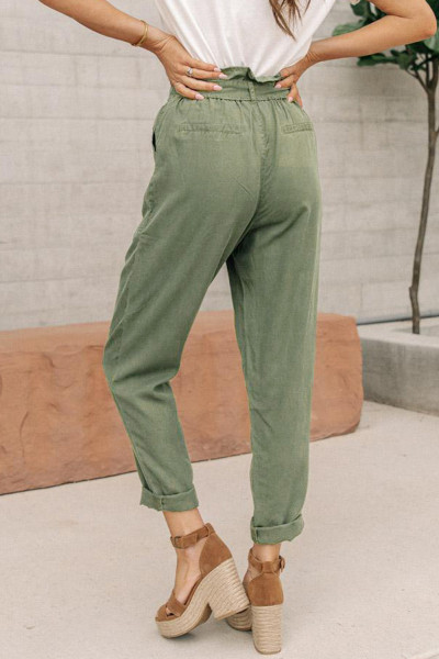 US$ 9.18 Dropship Green Paper Bag Elastic Waistband Casual Pants