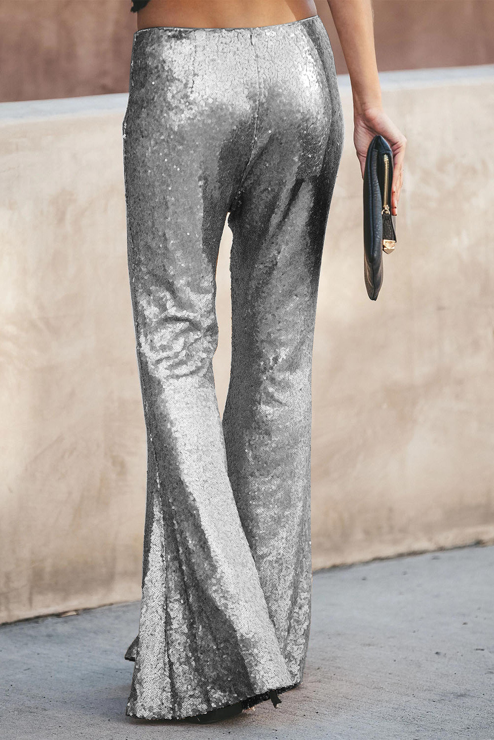 US$ 14.93 Dropship Silver Sequin Bell Bottom Fashion Pants